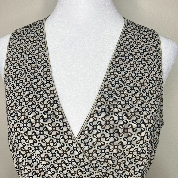Max Studio Y2K Ivory & Brown Mesh Geometric Sleeveless V-Neck Peplum Top Sz S - Picture 4 of 11